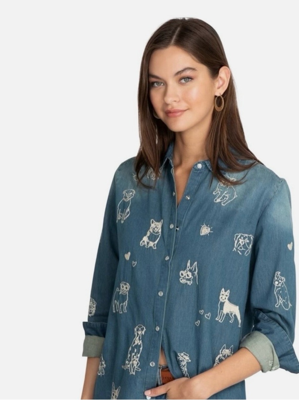 Rare Johnny Was Workshop “For Dog Lovers Only” Denim Hand-Embroidered Shirt 🐶
